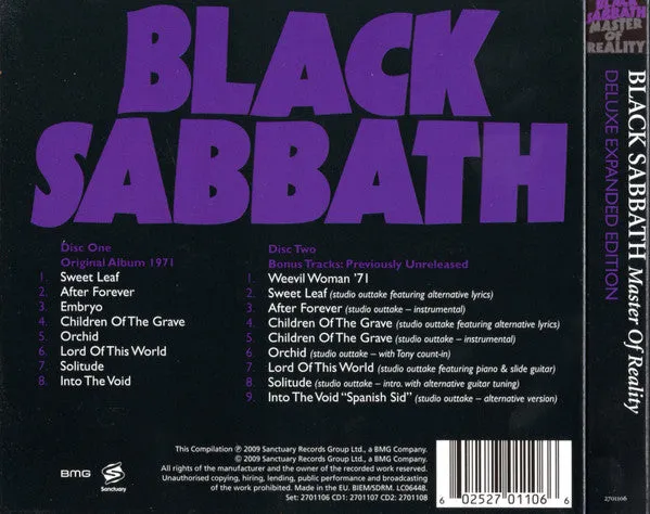 Black Sabbath Master Of Reality double CD 2CD deluxe remasterisé