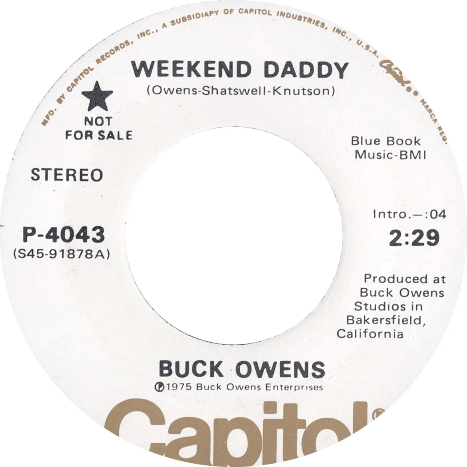 Omnivore Recordings Buck Owens Weekend Daddy vinyle 7 pouces