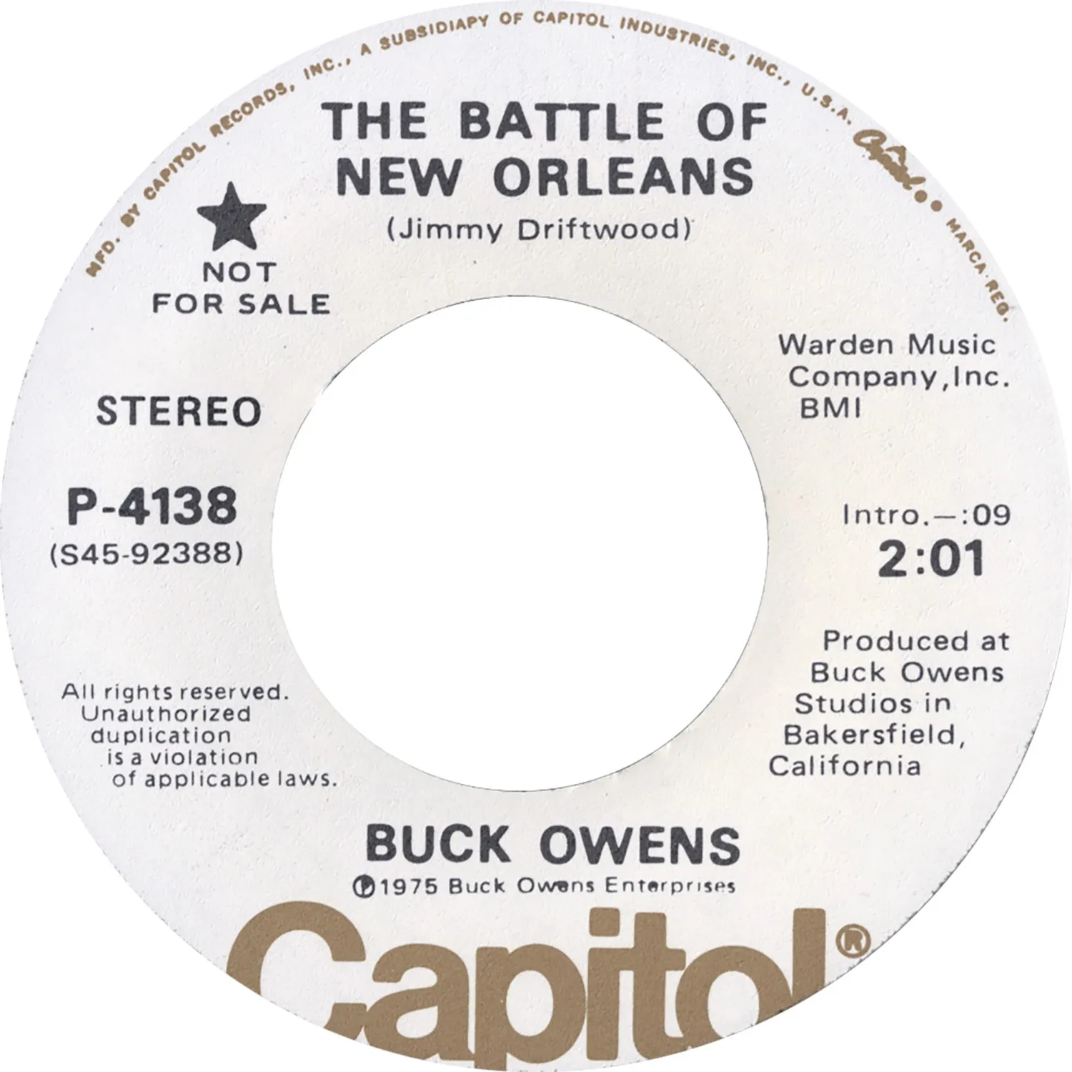 Omnivore Buck Owens Battle Of New Orleans 45 tours vintage mono