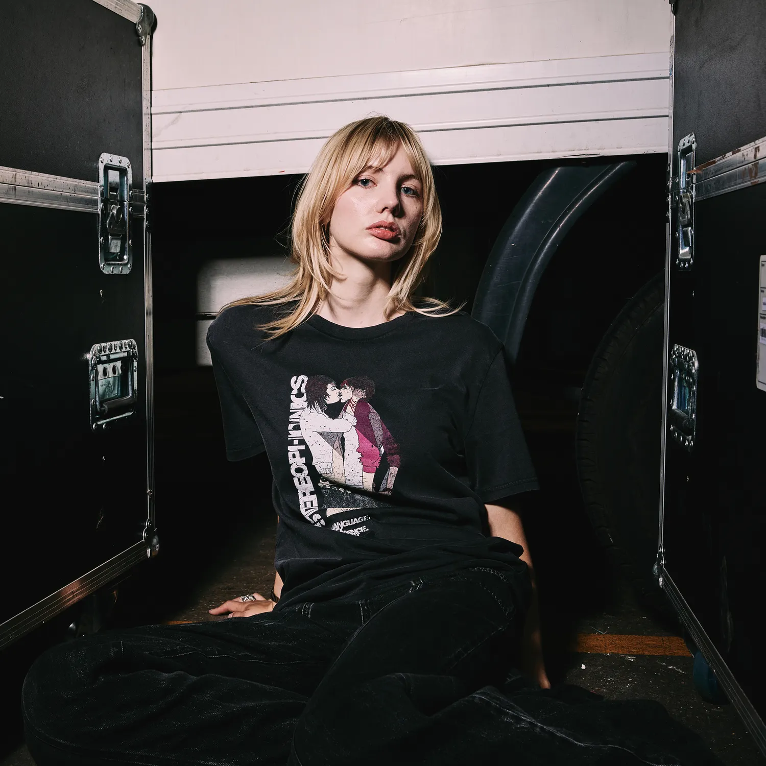 EMI Vintage Language t-shirt noir délavé coton