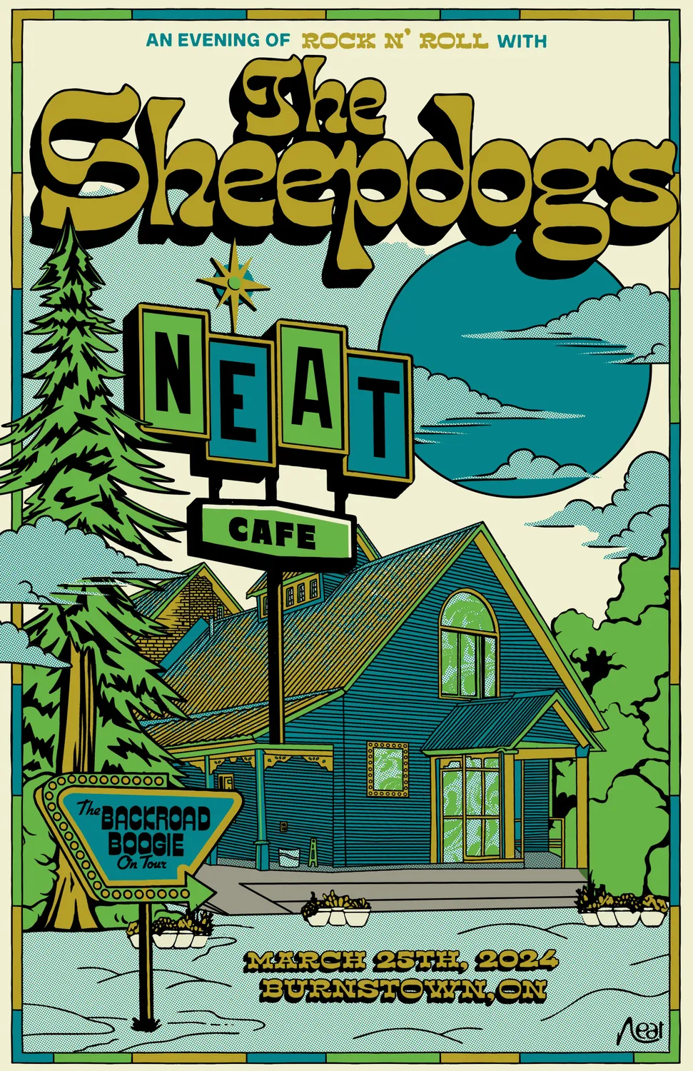 Sheepdogs Neat Cafe affiche risographie 11x17 non signée