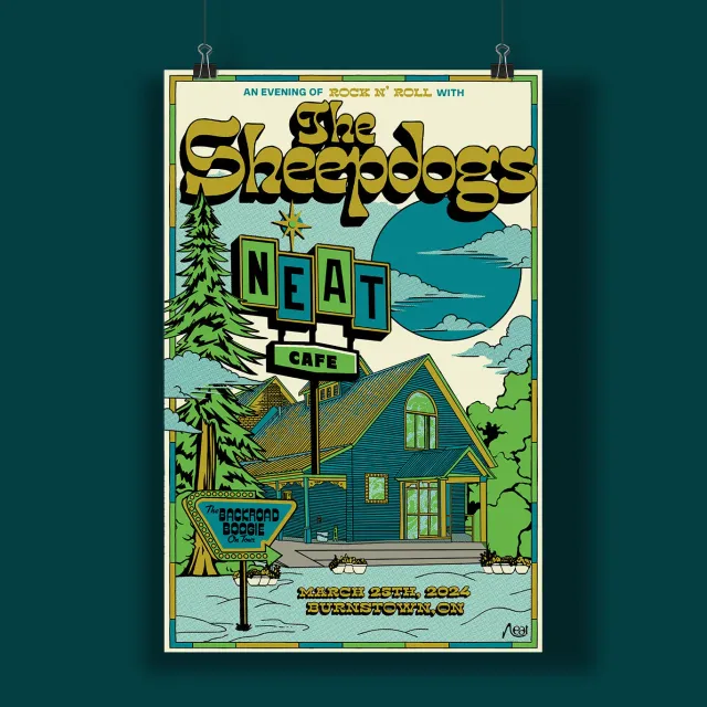 Sheepdogs Neat Cafe affiche risographie 11x17 non signée