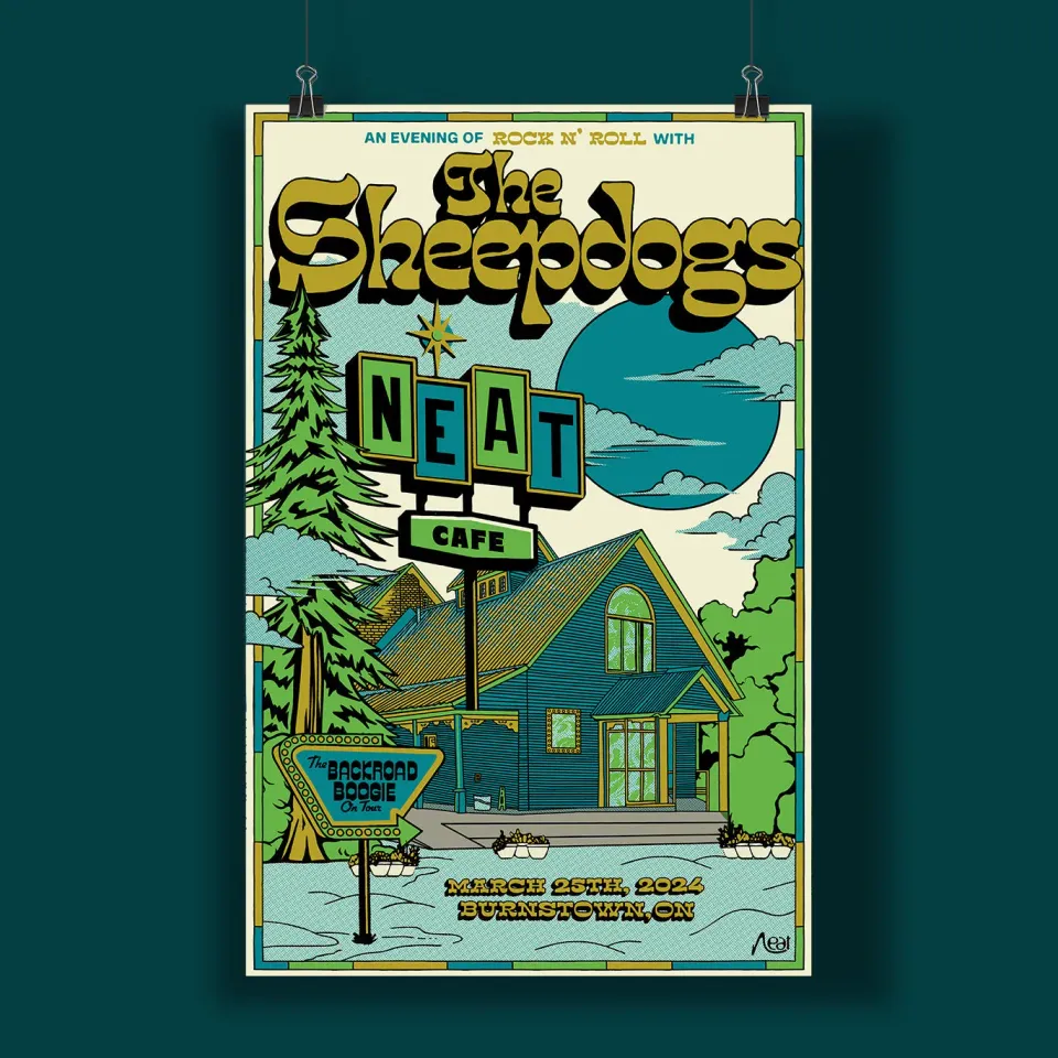 Sheepdogs Neat Cafe affiche risographie 11x17 non signée