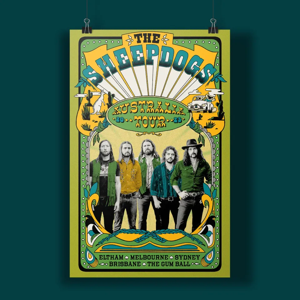 Sheepdogs Australia Tour April 2023 poster 28x43 risographie