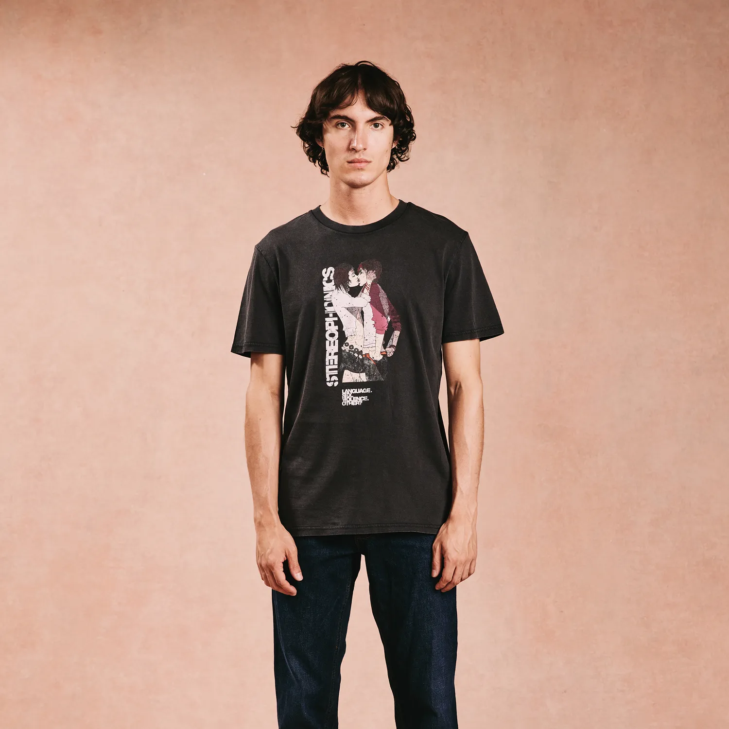 EMI Vintage Language t-shirt noir délavé coton