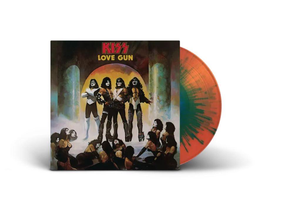 EMI Kiss Love Gun vinyle LP splatter tangerine aqua